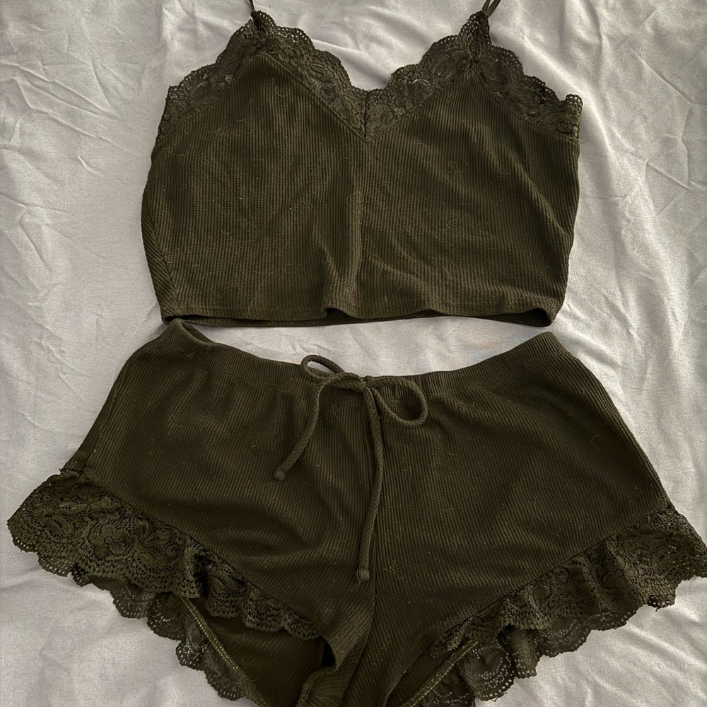 Bozzolo black Lace Trim Pajama Set